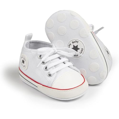 KIDSUN Unisex Baby Boy Girl Canvas Sneaker Soft Sole Infant Lace up Newborn Ankle Toddler First Walkers Crib Shoes