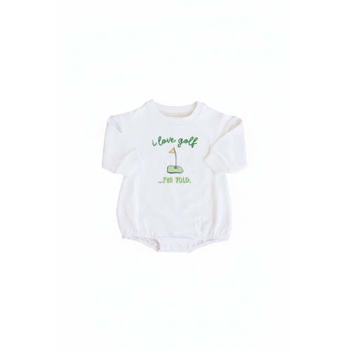 I Love Golf Graphic Sweatshirt Bubble Romper | White