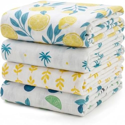 Momcozy Muslin Swaddle Blankets, 4-Pack Breathable and Skin-Friendly Receiving Blankets, Swaddle Blanket Shower Gifts & Baby Registry Essentials, Large 47"x47", Island Breeze