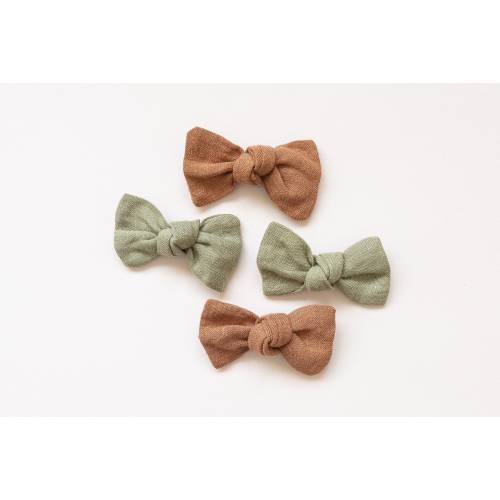 SET OF 4 LINEN baby knotted hair bows, earthtone netural baby bow,  toddler hair bow, toddler hair clips, girl hair bows, pigtail bows