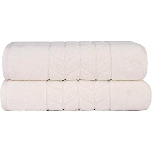 BAGNO MILANO Organic Turkish Cotton Bath Towels, Luxury Jacquard Collection, Certified Organic Highly Absorbent, Soft-Plush Towel Set (Cream, 2 Pcs Bath Towel Set)