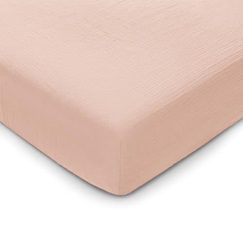 Comfy Cubs 100% Muslin Cotton Fitted Crib Sheet - Soft, Standard & Breathable Crib Sheets for Toddler Mattress - Snug Fit, Secure Elastic with Beautiful Packaging for Boys & Girls - Blush