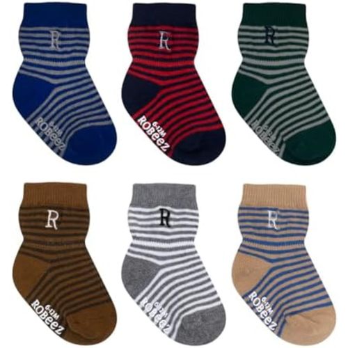 Robeez Baby Boys & Girls Unisex Slip-Resistant Crew Socks for Infant and Toddler, 6 Pairs, 0-24 Months
