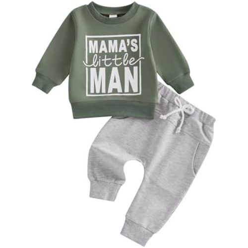 Toddler Baby Boy Fall Outfit Mama's Boy Letter Embroidery Sweatshirt Top Elastic Pants Set Cute 2pcs Winter Clothes