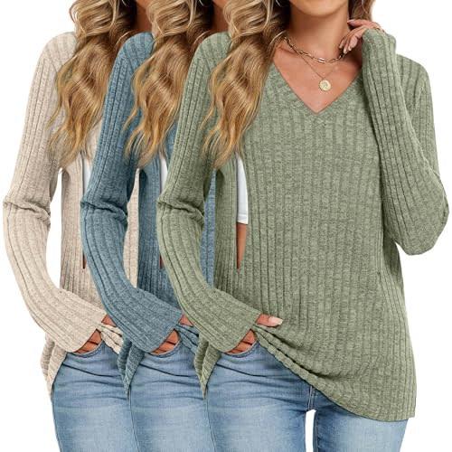 Oakgarden 3 Pack Women's Maternity Nursing Tops, V Neck Breastfeeding Sweaters Long Sleeve Hidden Zipper Shirts