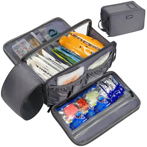 THKFISH Fishing Soft Plastic Bait Storage, Water-Resistant Extra-Large Clear Sleeves Tackle Bait Bag Storage For Lure Hooks, Sinkers & Fishing Accessories(Grey)