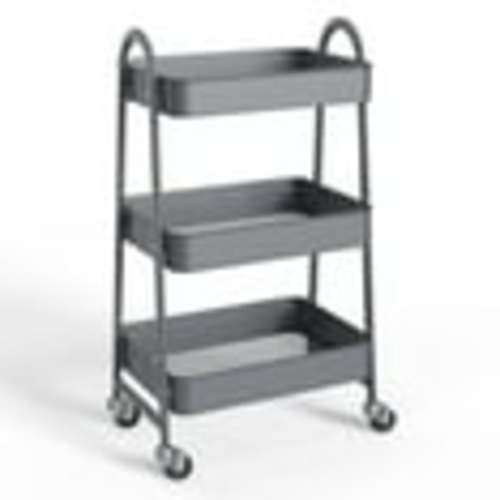 CONCETTA 3 Tier Utility Rolling Cart, Metal Mobile Storage Cart with Lockable Caster Wheels, Storage Shelves Organizer Cart for Livingroom, Bathroom, Kitchen, & Narrow Places, Gray
