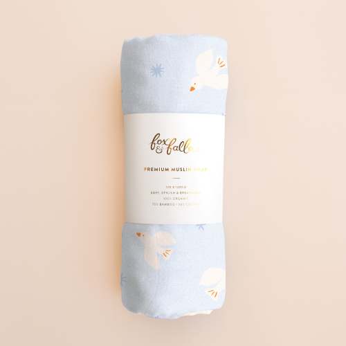 Blue Doves Muslin Wrap Swaddle