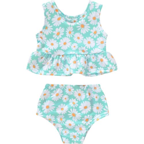 YOUNGER TREE Toddler Baby Girls Summer Swimsuit Sleeveless Striped Swimwear Two-Piece Suit Beach Bikini - 6-12 Months - Daisy Swimsuit
