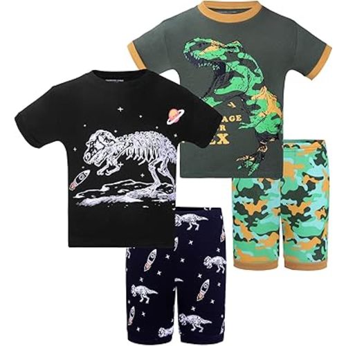 DAUGHTER QUEEN Boys Pajamas 4 Pieces Short Set 100% Cotton Sleepwear Size 18 Months-12 Years