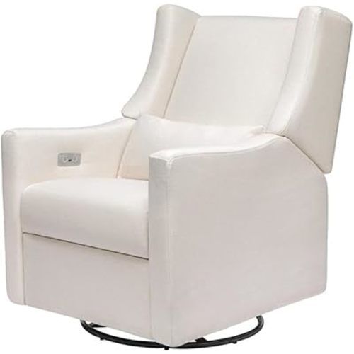 babyletto Kiwi Eco-Weave Polyester Fabric Power Glider Recliner with Electronic Control, Built-in USB Port, Push-Button Controls, Smooth Swivel Motion, in Cream Finish