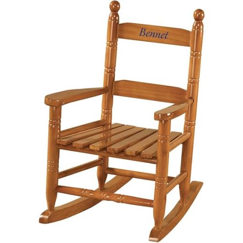Miles Kimball Personalized Childrens Rocking Chair, Features Classic Rocker Design and Hardwood Construction, Natural Finish with Blue Font