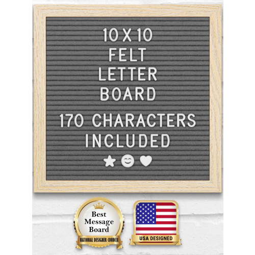 Felt Letter Board w/ 170 Letters & Numbers, 10x10” Letterboard w/ Wooden Frame, Gray by Yes4Quality