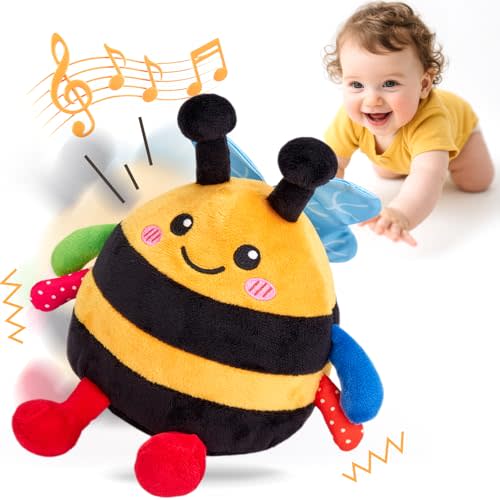 hahaland Baby Toy for 6 + 12 18 Months – Crawling Musical Dancing Bouncing Learning Bee Plush, Interactive Tummy Time Toy for 1 2 3 Year Old Boys Girls Ideal Birthday