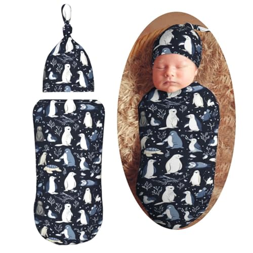 Arctic Animals and Wildlife Newborn Swaddle Blankets Hat Sets Soft Baby Receiving Blanket Swaddle Sack for Baby Shower Infant Boy Girl Gift