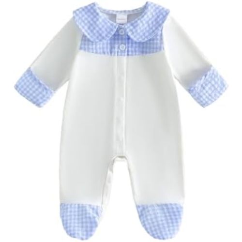 Baby Boy Girl Outfits Newborn Infant Plaid Gingham Button Down Cotton Romper Jumpsuits One-Piece Footies Clothes