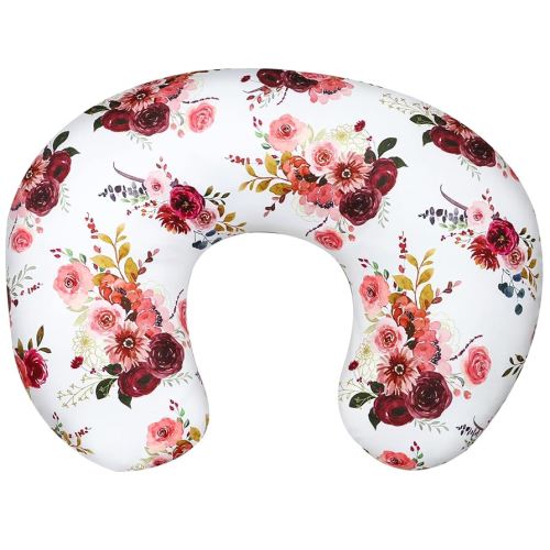 Floral Soft Organic Breastfeeding Pillow Slipcover, Burgundy Watercolor Flower