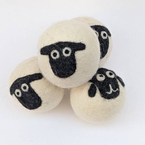 Organic Wool Dryer Balls (4-Pack): Sheep Design, Handmade in Nepal
