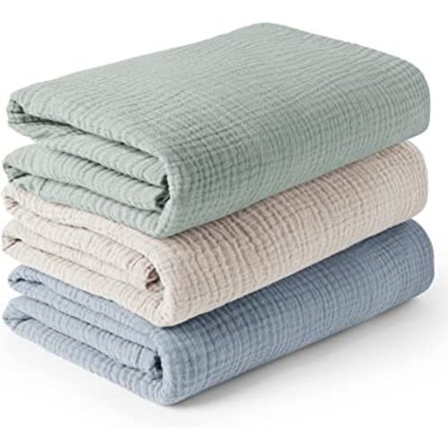 Konssy 3 Pack Muslin Swaddle Blankets for Unisex, Newborn Receiving Blanket, Large 47 x 47 inches, Soft Breathable Muslin Baby Swaddles for Boys & Girls