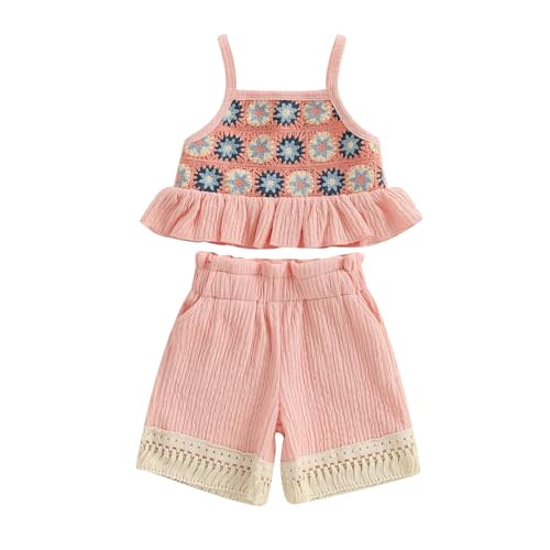 Baby Girl Outfits Crocheted Ruffled Camisole And Denim Shorts Set 6 12 18 24 Months 2 3 4 T