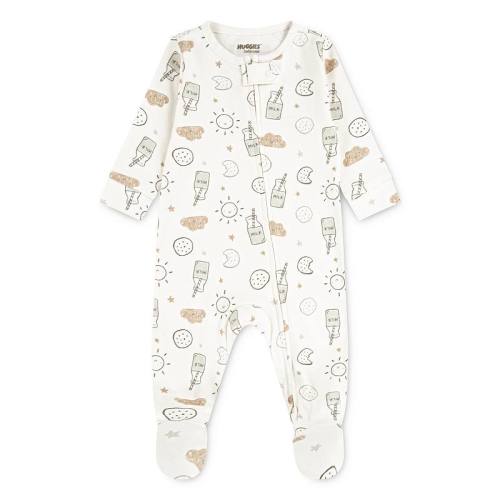 Newborn Baby Boys Huggies Babywear® 100% Organic Footed Coverall with Milk & Cookie Print