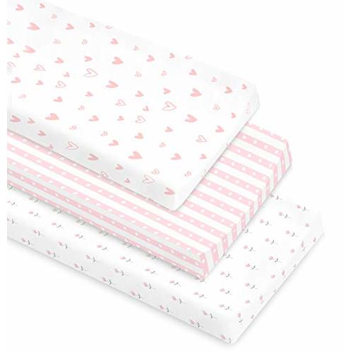 Cambria Baby 100% Organic Cotton Changing Pad Covers or Cradle Sheets with Reinforced Safety Strap Holes. Soft, Pre-Shrunk, and Machine Washable