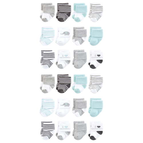 Hudson Baby Cotton Rich Baby Terry Socks 24-Pack, Mom and Dad Gray Mint, 6-12 Months
