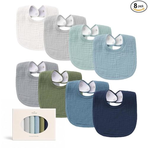 Konssy Muslin Baby Bibs 8 Pack Baby Bandana Drool Bibs Cotton for Unisex Boys and Girls, Soft Absorbent Set for Teething and Drooling
