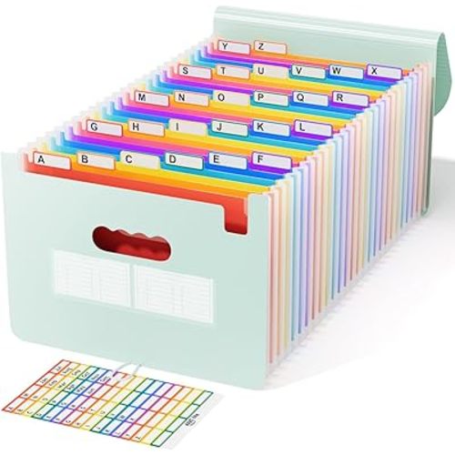 ABC life 26-Pocket Accordion File Organizer, Expanding File Folder, Letter/A4 Size Plastic Monthly Bill & Tax Receipt Holder with A-Z Tabs for Home, Office, Classroom - Sage Green