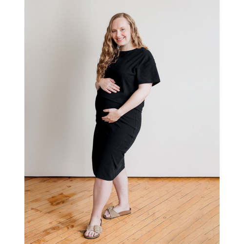Short Sleeve 2-Piece Rib Knit Maternity to Nursing Dress