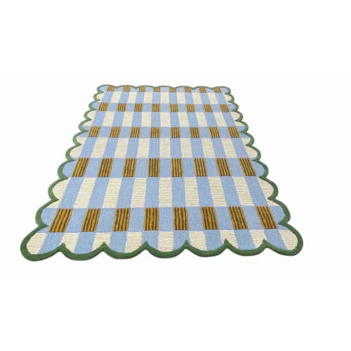 Artcore Matilda Hand Tufted Plaid Wool Area Rug with Scalloped Border, Cotton Backing, Indoor Rug for Living Room & Bedroom, 4 x 6 ft