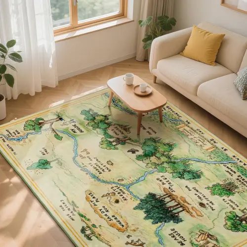 Nursery Play Rug Hundred Acre Wood Washable Woodland Kids Area Rug With Non-Slip Backing, 5X7 Ft, Light Green