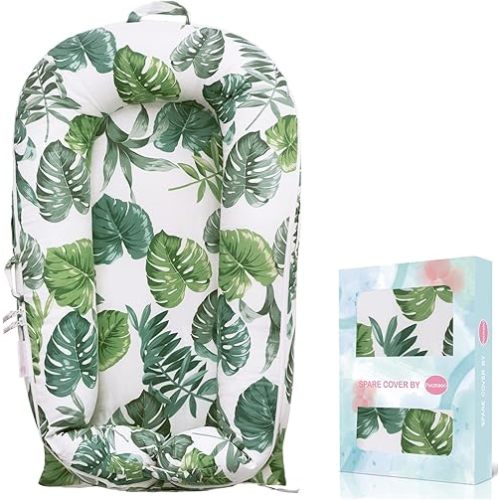 Baby Lounger Cover for Dockatot Deluxe + | 100% Cotton Hypoallergenic Newborn Premium Quality Spare Cover(Cover Only) (Tropic Leaves)