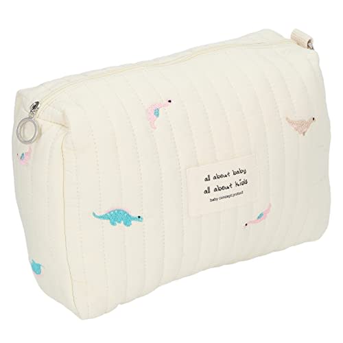 29 * 27 * 1 cm Stroller Organizer Bag with Large Capacity Cotton Diaper Caddy Pouch with Zipper for Baby Essentials Embroidery Design Travel Storage Organizer for Shower(Dinosaur)