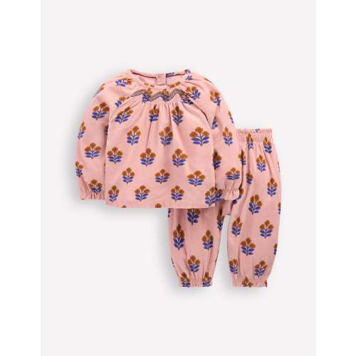 Woven Co-ord Play set-Pink Vintage Woodblock