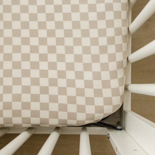 Taupe Checkered Bamboo Stretch Crib Sheet