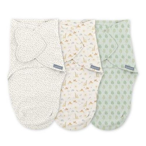 SwaddleMe by Ingenuity Baby Monogram Collection 3pk Swaddle Wraps - Safari 0-3m: Cotton, Long Sleeve, Front Hook And Loop Fastener