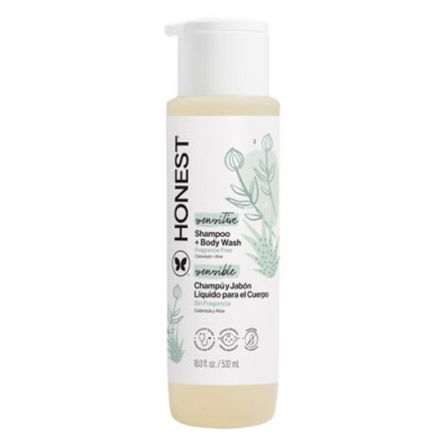 The Honest Company Sensitive Shampoo + Body Wash - Fragrance Free - 18 fl oz: For Daily Use, All Hair Types, Liquid Form