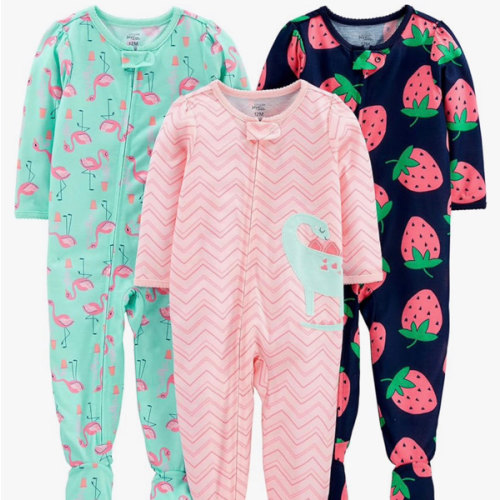 Simple Joys by Carter's Baby and Toddler Girls' 3 Pack Loose Fit Polyester Jersey Footed Pajamas