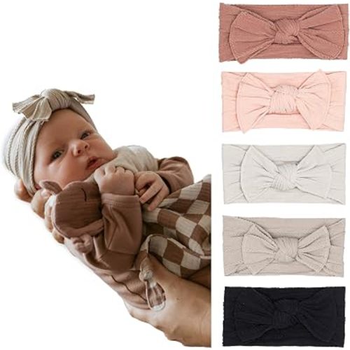 Parker Baby Co. Cable Knit Nylon Baby Headbands, 5 Pack - Rosewood Set
