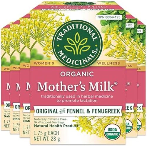 Traditional Medicinals - Organic Mother's Milk Lactation Herbal Tea (Pack of 6) - Supports Breast Milk Production For Nursing Mothers - 96 Tea Bags Total