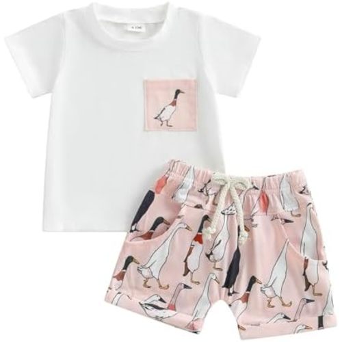 SAYOO Kids Baby Boys Duck Hunter Clothes Mallard Duck Short Sleeve T-shirt Casual Shorts 2Pcs Toddler Hunting Baby Outfit