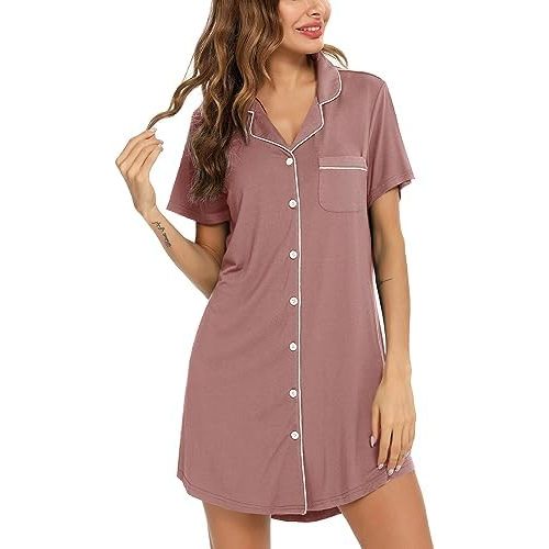 Pjmlifecoco Nightgown for Women Button Down Sleepshirt Short/Long Sleeve Nightdress Soft Modal Sleepwear S-XXL