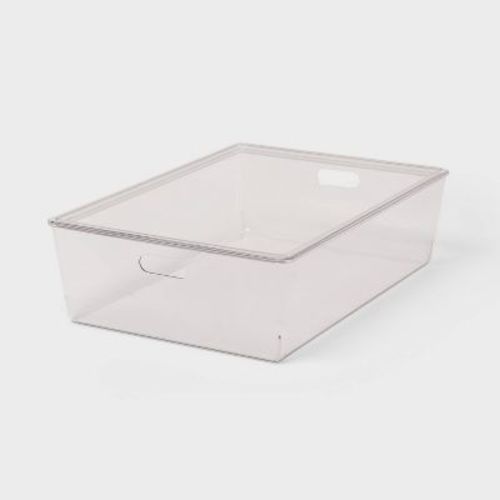26L Stacking Clear Bin with Lid - Brightroom™: Plastic, Stackable, Universal Storage, 21.53" x 14.92" x 5.9"