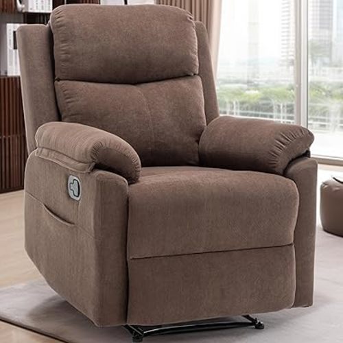 Recliner Chair, Small Recliner Chair for Small Spaces, Manual Recliner Upholstered Corduroy with Side Pockets, Reclining Chair for Living Room, Nursery, Brown