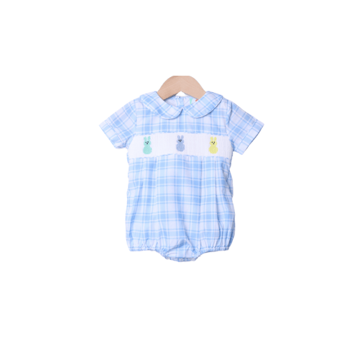Smocked Peep Blue Gingham Bubble