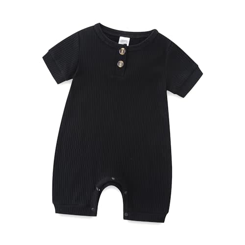 Hikido Infant Romper Solid Color One Piece Onesie Short Sleeve Summer Clothes for 0~12M Baby