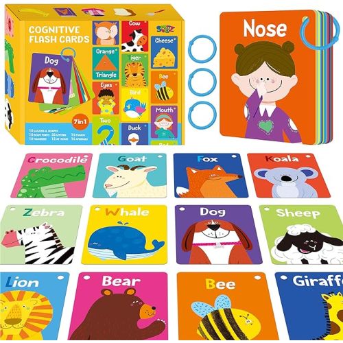 52 PCS Baby Visual Stimulus Cards, Double-Sided High Contrast Black and White, Colorful Alphabet Words Flashcards, Visual Sensory Development Montessori Cards Set for Newborn Baby, Kids, Preschool