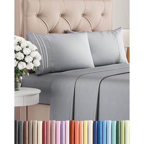 King Size 4 Piece Sheet Set - Comfy Breathable & Cooling Sheets - Hotel Luxury Bed Sheets for Women and Men - Deep Pockets, Easy-Fit, Soft and Wrinkle Free Sheets - Steel Blue Oeko-Tex Bed Sheet Set