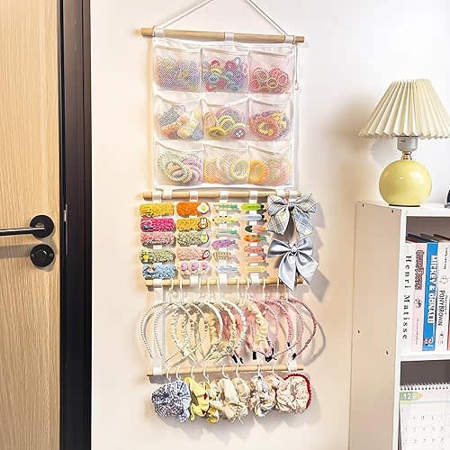 LEHSGY Headband Holder Hair Bows Organizer for Girls, Large Capacity Bow Holder, Pre-Assembled Hair Accessories Wall Hanging Organizer for Toddler Baby Girl Nursery Room Décor